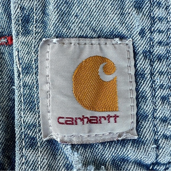 Vintage Carhartt Denim Bib Overalls Thrashed Destroyed Work Grunge 38x27 READ - Picture 15 of 16